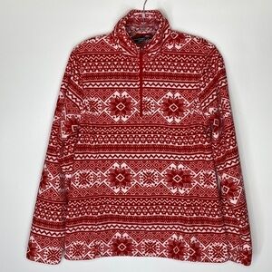 Lands' End Red Nordic Scandanavian Fleece 1/4 Sweatshirt Size Small